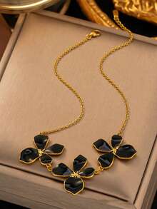 VceTd 1PC/2PCS Fashionable Elegant Asymmetrical Four-Leaf Clover Design Stainless Steel Women's Jewelry Set Suitable For Daily Wear Or Party - Yellow Gold - View 5