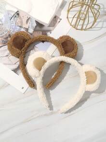 1pc Cute Brown Bear Ear Soft Plush Headband, Fluffy Animal Ear Makeup Home Hair Accessory - Multicolor - View 3