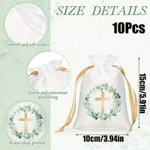 10Pcs Baptismal Satin Gift Bag With Drawstring, Religious Gift Bag, Cross Shaped Candy Jewelry Bag, Suitable For First Party Baptism Gifts, Baby Showers, Happy Birthday Gift Packaging Bags, Holiday Party Decorations - Multicolor - View 9