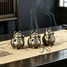 3 buah/Set Pembakar Dupa Kucing Keberuntungan, Bentuk Kucing Melambaikan Tangan dengan Desain Ukiran Berongga, Ornamen Dekorasi Feng Shui, Cocok untuk Ruang Teh, Ruang Belajar, Meja Meditasi Zen, Ruang Tamu, Meja Kantor - 3pcs - View 2