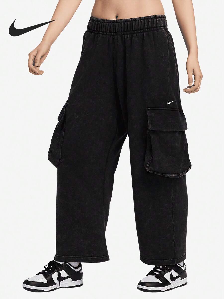 Celana Panjang Rajut Tebal Model Lebar Wanita Nike Asli Baru dengan Kantong Besar HQ4751-010 - HQ4751-010 - View 1