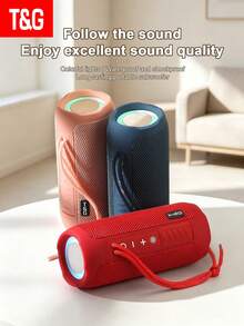 Speaker Bluetooth Portabel T&G227 Berbahan Kain, Subwoofer Nirkabel Tahan Air dengan Lampu Ambient RGB Berwarna-warni, Mendukung Kartu TF dan Pemutaran USB, Speaker Portabel Genggam untuk Bersepeda di Luar Ruangan, Berkemah, Pesta, Speaker Mini Komputer Desktop - View 2