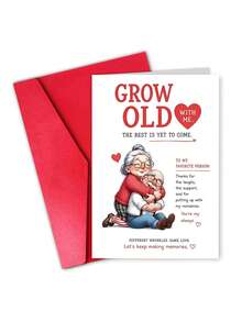 1pc Sweet Romantic Anniversary Card With Envelope, "Grow Old With Me The Best Is Yet To Come", Heartfelt Greeting Card For Husband Wife Spouse, Couple Wedding Valentine Gift, Blank Inside - A - View 10