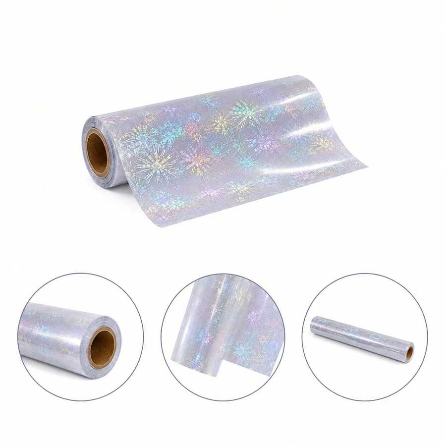 1 Roll Holographic Self-Adhesive Cold Laminating Film, Transparent Vinyl Protective Film, No Heat Needed, Clear Sticker Laminate For DIY Crafts, Photos & Labels - Fireworks Style - View 1