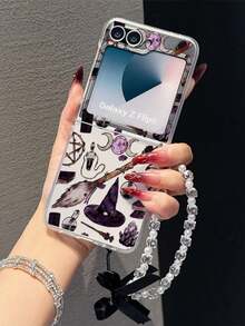 1PC Fashion Matte PC Material Simple And Cute Halloween Hat Broom Element Folding Phone Case, Paired With Same Color Bracelet, Can Protect And Prevent Falling For: SamsungGalaxy Zflip 3/Zflip 4/Zflip 5/Zflip 6/Zflip 7/Zflip 8/ Razr 60/ Razr 50/ Razr 70/Galaxy Z Flip7 FE/IPhoneUltra - Clear - View 11