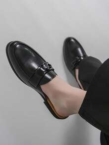 Men's Black Slip-On Patchwork Business Formal Summer Dress Mule Loafers Closed-Toe Slippers - Black - View 4
