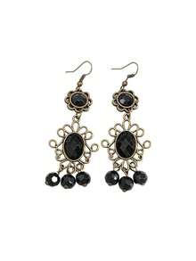 1 par de pendientes vintage exagerados de mujer con girasol negro y pequeñas cuentas negras, decoración de colgante de gargantilla gótica - Multicolor - Ver 3