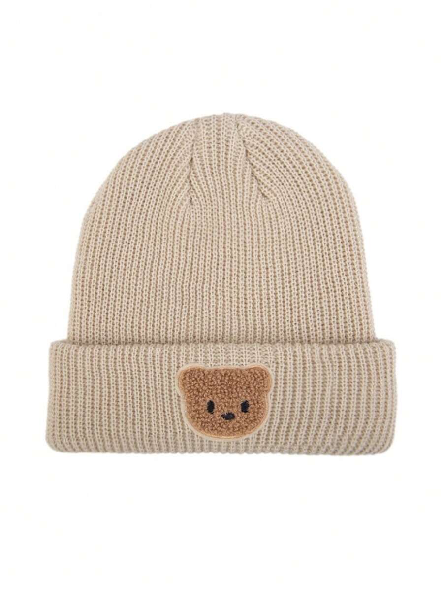 1pc Bear Patch Knit Hat Suitable For Baby Autumn/Winter Daily And Casual Wear - Bear Knit - View 1
