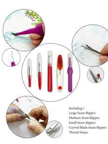 5pcs Red Seam Ripper Set, Includes Thread Snips, Sickle-Shaped Seam Ripper, Large, Medium, And Small Seam Rippers, Protective Cover Design For Easy Organization And Storage, Suitable For Home Sewing, Patching, Quilting, Embroidery And Daily Fabric DIY - Thread Remover - View 10