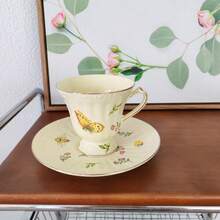 180ml Gold Rim Afternoon Tea Ceramic Cup And Saucer Set, Coffee Cup And Saucer With Insect And Floral Pattern - Insect Pattern - View 7