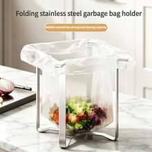 New Portable Folding Stainless Steel Trash Can Rack - Kitchen Floor-Standing Trash Rack Storage Rack, Space-Saving Kitchen Countertop Storage Rack, Convenient For Trash Disposal And Storage - Portable Simple Kitchen Desktop Trash Can - Multicolor - View 8