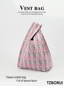 1pc Knitted Lightweight Foldable Portable Tote Bag For Women, Open Top Cute Handbag To Hold Phone, Umbrella, Cosmetics, Lipstick, Perfume, Books, Clothes, Keys, Suitable For Daily Use, Vacation, School, Commute, Shopping, Photography, Travel, Camping, Running, All Seasons - Multicolor - View 1