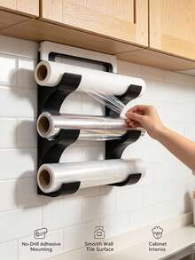 4/2pcs Wall-Mounted 3-Roll Kitchen Storage Rack, Fits Kitchen Paper Towels, Plastic Wrap, Aluminum Foil, Suitable For 50mm Diameter Rolls, No-Drill Space-Saving Mark-Free Hanging Rack, Suitable For Cabinet Doors, Tiles, Kitchen Organization, Practical Home Kitchen Gift, Home Decor, Bathroom Decor, Autumn Home Decor, Christmas Home Decor, Halloween Decor, Suitable For Wedding Events, National Day Gifts, National Day School Gifts, Saudi National Day Gifts, Suitable For Saudi Arabia National Day Events, Halloween, Christmas - Multicolor - View 4