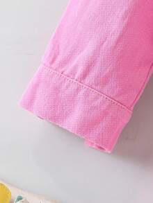 Girls Fashion Set Autumn/Winter Denim Lapel Faux Pocket Jacket Top + Denim Mini Skirt 2 Pieces Set - Pink - View 5
