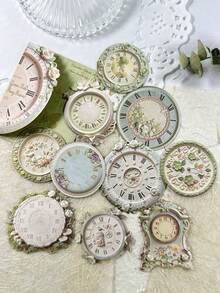 10pcs/Pack Vintage Hard Card Garden Clock Stickers, Scrapbook DIY Collage Decoration Photo Album Scrapbook Stickers - Garden Clock - View 3