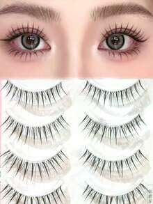 10pcs Fairy Style False Eyelashes, Soft Ultra-Fine Transparent Band, Lightweight A-Shape, Medium-Long Length, Natural Voluminous One-Piece False Eyelashes - Multicolor - View 2