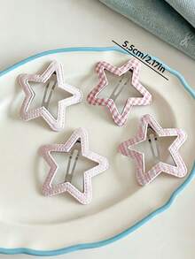 2/4/8pcs/Set Pink & Blue Plaid Large Star Hair Clips, Sweet Hair Accessories - Suitable For Girls And Women, Perfect For Daily Wear, Vacation And Dates - Multicolor - View 9
