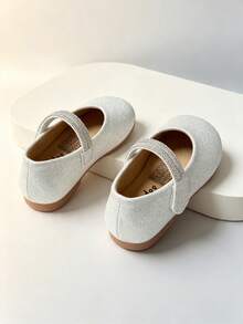 1 Pair Girls' Glitter Rhinestone Mary Jane Hook & Loop Soft Sole Flat Shoes, Korean Style Princess Party Performance Shoes - Beige - View 6