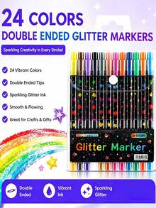 Dual-Tip Glitter Pens, Quick-Drying Ink, Fine Tip, Suitable For Scrapbooking, Card Making, Journaling, Etc., Dual-Tip Glitter Pen Set Is An Ideal Choice For Artists And Craft Enthusiasts, And A Perfect Choice For Back To School Season. - Double-ended Marker - View 4