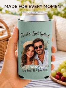 Custom Photo & Text Beverage Can Sleeve, Upload Your Own Image Personalized Beverage Can Sleeve, Custom Text Location & Date, Party Favor, Perfect Souvenir For Bachelorette/Bachelor Party, Outdoor Gathering And Holiday Celebration - Multicolor - View 10