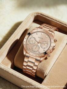 GUESS GW0258L1 Women's Rainbow Glitter Dial Watch, Rhinestone Bezel Luxury Gold Dress Watch, Perfect Gift - Gold - View 7
