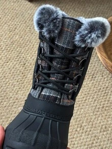 女童男童雪地靴 兒童雪地靴 男童雪地靴 戶外靴 露營靴 保暖加厚 - 黑色 - 查看 10