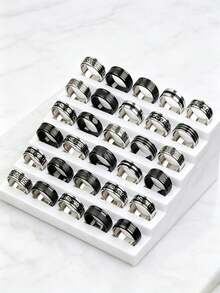 Set Cincin Pria 10/15/20pcs, Cincin Stainless Steel Ukiran Vintage, Perhiasan Hip Hop Punk Ukuran Campuran, Cocok untuk Pemakaian Sehari-hari dan Pesta - Cincin baja tahan karat dengan berbagai gaya. - View 4