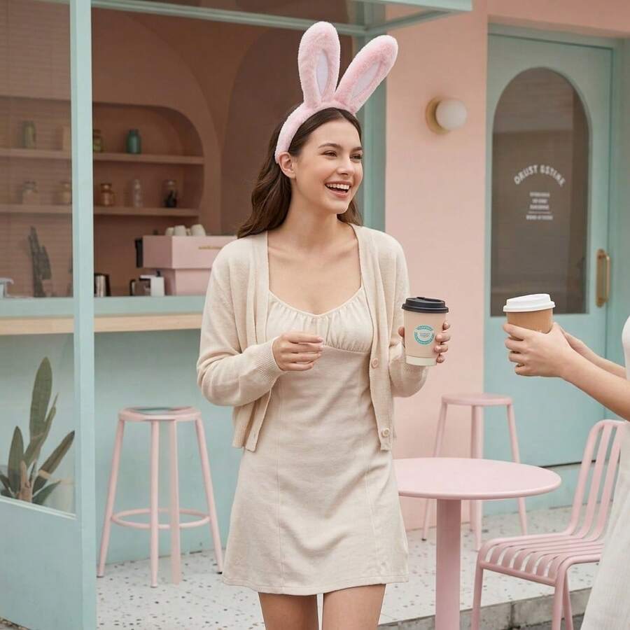 Pink Plush Rabbit Ear Headband, Soft Fuzzy Rabbit Ears Hair Accessory, Cute Rabbit Headpiece For Women And Girls, Suitable For Cosplay, Easter Party And Makeup Styling - Multicolor - View 1