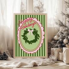 1pc Coquette Pink Bow Christmas Wreath Canvas Wall Art, Happy Holidays Poster Print, Vintage Preppy Green Striped Painting Picture Artwork, Cute Holiday Wall Decor For Girls Bedroom Home Unframed Or Framed/Wooden Hanging - Pattern - View 4