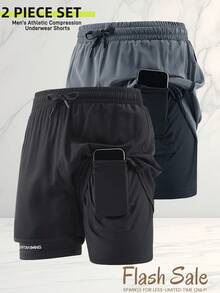 2pcs Men's Spring/Summer Training Shorts, 2-In-1 Quick-Dry Fitness Shorts, Suitable For Running, Cycling, Hiking, Gym Training - Multicolor - View 1