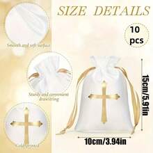 10Pcs Baptismal Satin Gift Bag With Drawstring, Religious Gift Bag, Cross Shaped Candy Jewelry Bag, Suitable For First Party Baptism Gifts, Baby Showers, Happy Birthday Gift Packaging Bags, Holiday Party Decorations - Multicolor - View 7