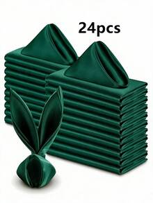 6pcs/12pcs/24pcs Dark Green Square Soft Satin Napkins, Shiny Silk Napkins, Suitable For Hotel, Party, Birthday, Event, Wedding, Christmas Table Decor - Dark Green - View 12