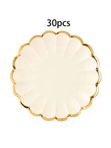 10pcs/30pcs/50pcs Beige Paper Plates With Gold Scalloped Flower Rim,9 Inch Dinner Plates & 7 Inch Dessert Plates Decorative Paper Plates For Wedding Bridal Shower Birthday Tea Party Holiday Tableware Supplies - Beige With Gold Trim - View 11