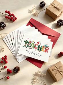 8pcs/4sets Minimal Hand-Drawn Christmas Greeting Card,Christmas Greeting Cards With Envelopes, Christmas Tree, Santa Claus, Reindeer Design, Includes Note Cards And Envelopes, Suitable For Christmas Home Decor, Party Setup And Holiday Greetings. - A - View 5