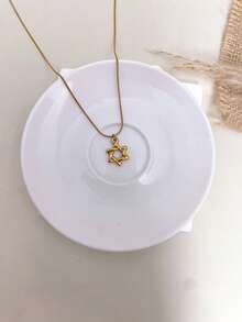 1pc Stainless Steel Waterproof Non-Fading Gold/Silver Hexagram Star Of David Necklace, Collarbone Chain, Suitable For Women's Daily Wear, Christmas Gift - Star Of David Necklace - View 5
