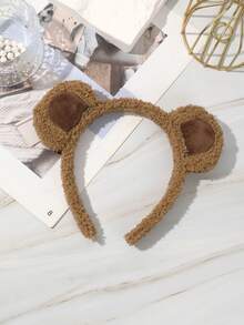1pc Cute Brown Bear Ear Soft Plush Headband, Fluffy Animal Ear Makeup Home Hair Accessory - Multicolor - View 5