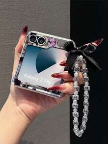 1PC Fashion Matte PC Material Simple And Cute Halloween Hat Broom Element Folding Phone Case, Paired With Same Color Bracelet, Can Protect And Prevent Falling For: SamsungGalaxy Zflip 3/Zflip 4/Zflip 5/Zflip 6/Zflip 7/Zflip 8/ Razr 60/ Razr 50/ Razr 70/Galaxy Z Flip7 FE/IPhoneUltra - Clear - View 3