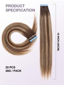 20pcs Tape-In Hair Extensions, 100% Human Hair, 14-22 Inches, Seamless Double-Sided Tape, Invisible Tape-In Hair Extensions, Straight Hair, Suitable For Party And Daily Wear - S4/18 - View 8