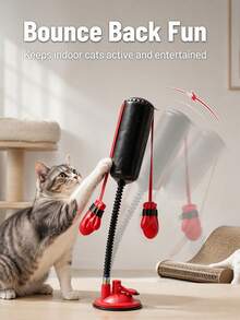 7Alas 4-Piece Interactive Cat Teaser Wand Set With Detachable Bell Feather Replacements, Cat Boxing Glove, 50cm Spring Buffer Wooden Handle, Kitten Indoor Hunting Exercise Toy - Multicolor - View 8