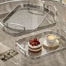 1 Pc PET Serving Tray, Oval Design Plate For Kitchen & Dining Table - Grey - View 3