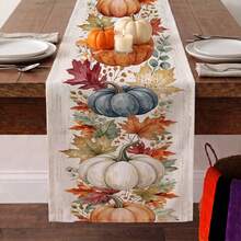 1pc Halloween Thanksgiving Pumpkin Maple Leaf Print Table Runner, Suitable For Holiday, Party, Birthday, Dinner, Restaurant Table Decor, Autumn/Winter Thanksgiving Home Decoration - A - View 8