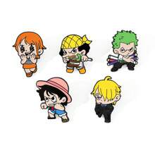 6pcs Anime "One Piece" Metal Enamel Brooches, Luffy & Zoro Version Cartoon Character Lapel Pins, Straw Hat Pirates Backpack & Jacket Decoration Collectibles - Multicolor - View 16
