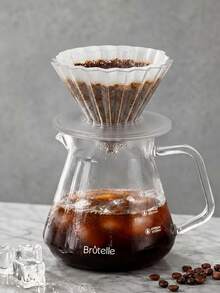 1pc Glass Coffee Dripper Coffee Filter Borosilicate Glass Coffee Dripper Filter Cup With Black Walnut Holder With Silicone Suitable For Home Office - Origami Funnel - View 5