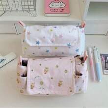 1pc Large Capacity 3-Layer Colorful Star Print Pencil Case, Multi-Compartment Zipper Stationery Pouch, Aesthetic Portable Desktop Organizer For Students, School Office Supplies, Dorm Essential, Back To School Birthday Holiday Gift - Multicolor - View 1
