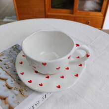 250ml Hand-Painted Underglaze Ceramic Coffee Cup And Saucer, Vintage Ins Style Coffee Shop Afternoon Tea Cup, Suitable For Daily Use - Red Heart - View 7