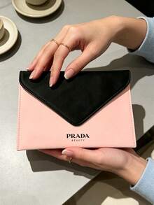 PRADA BEAUTY 粉白格紋抽繩收納袋，布料棋盤格紋化妝收納包，便攜多功能美妝配件收納袋，女性奢華禮品 PRADA‑GIFT‑23 - 粉色 - 查看 4