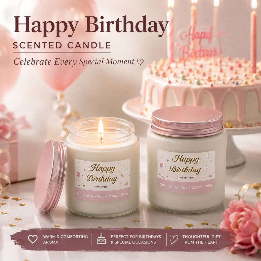 1件生日香氛蠟燭，居家舒壓香氛蠟燭，頂級大豆蠟蠟燭，中性禮品蠟燭，生日禮物首選，臥室蠟燭，持久留香，高品質，浪漫氛圍，家居裝飾，送給女性的完美禮物 - 均碼 - 查看 1