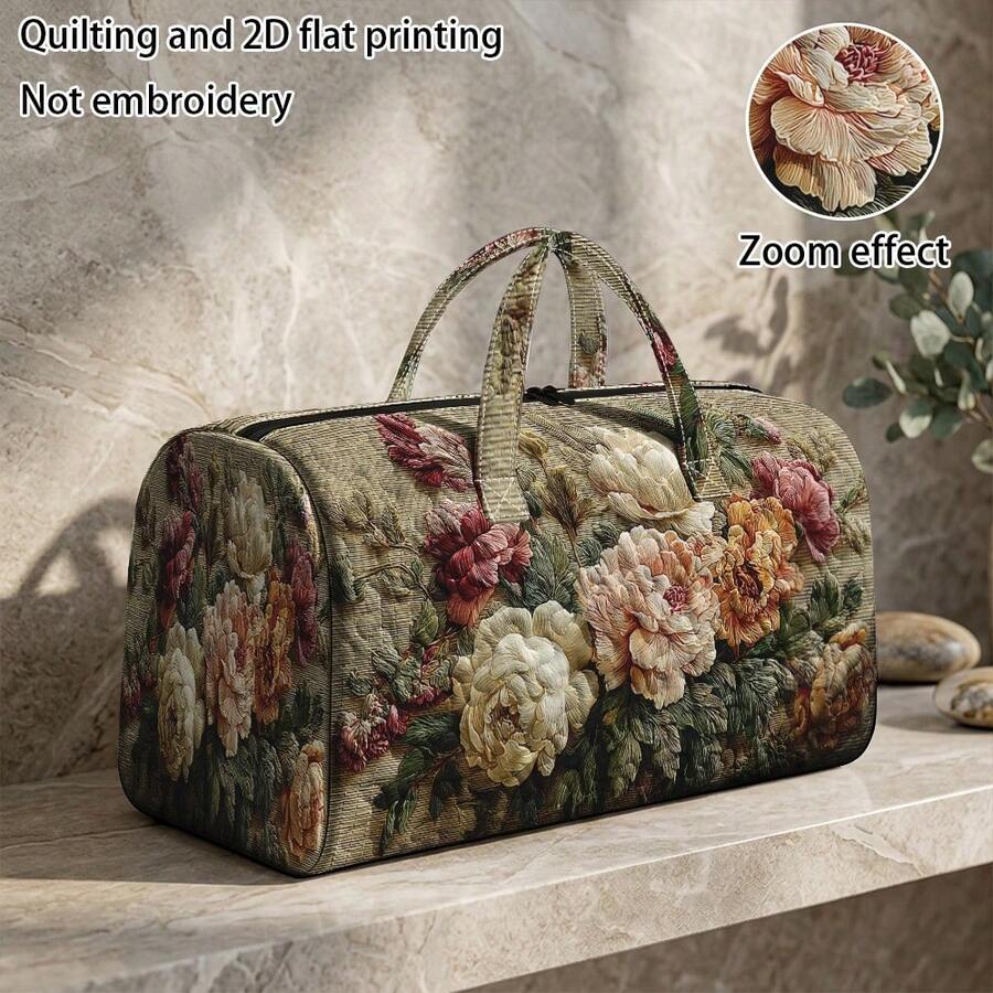 1pc 2D Flat Print Floral Pattern Polyester Women's Tote Bag, Patchwork Large Capacity Bag, Suitable For Outdoor And Shopping - Multicolor - View 1
