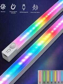 3pcs Human Body Sensing RGB LED Atmosphere Light Bar, Magnetic Rechargeable Color Gradient Light, Multi‑Mode Gaming Desk Closet Cabinet Bedroom Decor Night Light - RGB LED Strip Light - View 8
