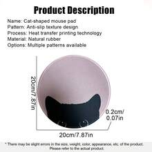 1pc Round Cute Black Cat Print Mouse Pad, Rubber Non-Slip Desk Mat, Heat Transfer High Definition Waterproof Washable Smooth Gaming Office Mouse Pad, Multiple Cartoon Cat Patterns Available, Stitched Edge Wear-Resistant Cute Desk Decor - View 3